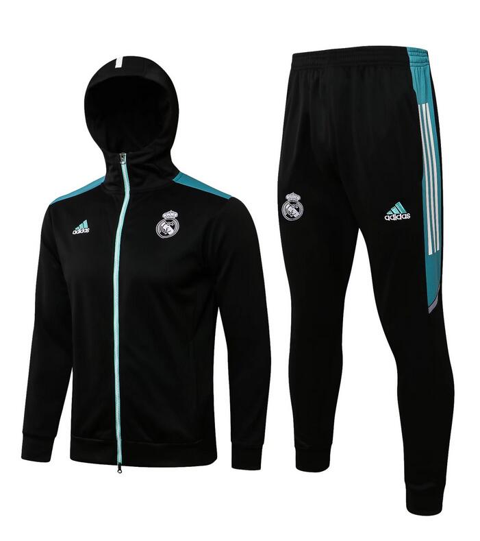 2021/22 Real Madrid Black Green Training Kits Hoodie Jacket with Pants